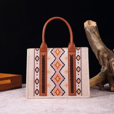 Vintage Linen Cotton Handbag For Women Bohemian Crossbody Tote