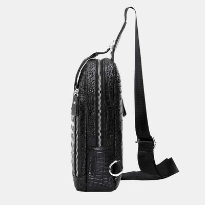 Crocodile Pattern Fashion Cowhide Leather Luxury Sling Bag for Men