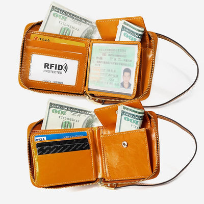 Small Bifold Zip Around Wallet RFID Blocking with Card Holder Coin Purse