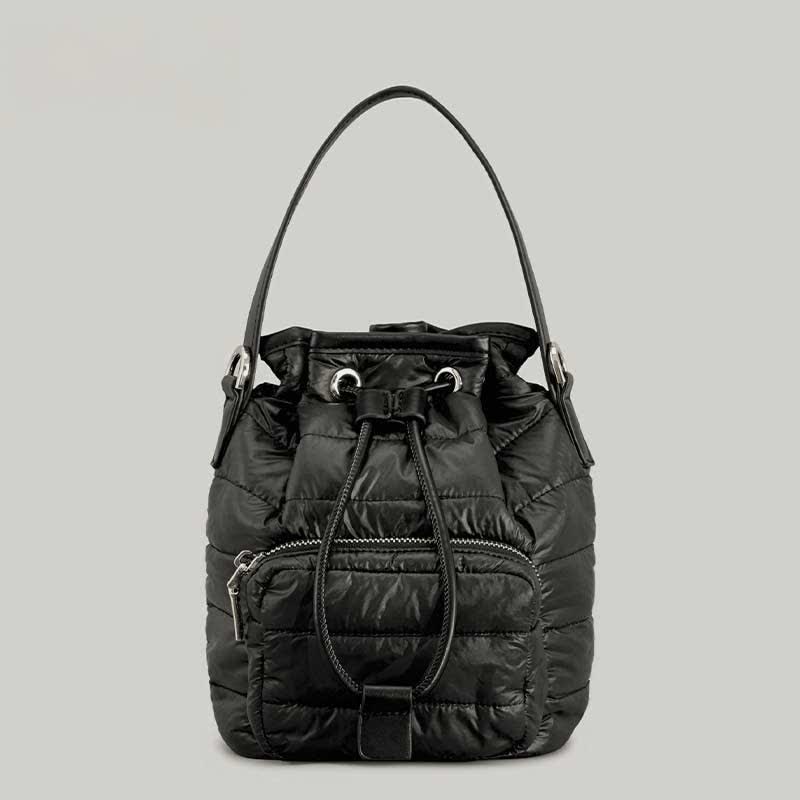 Puffer Drawstring Bucket Bag for Women Down Satchel Quilted Shoulder Bag