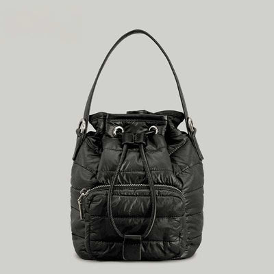 Puffer Drawstring Bucket Bag for Women Down Satchel Quilted Shoulder Bag