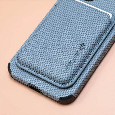Magnetic Phone Wallet for iPhone Fiber Texture Phone Case with Magnetic Card Holder