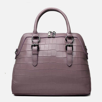 Elegant Handbag Pure Color Crocodile Print Leather Crossbody Bag