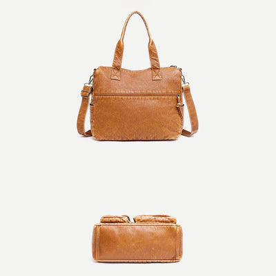 Retro Faux Leather Tote Handbag for Women Shoulder Bag with Crossbody Strap