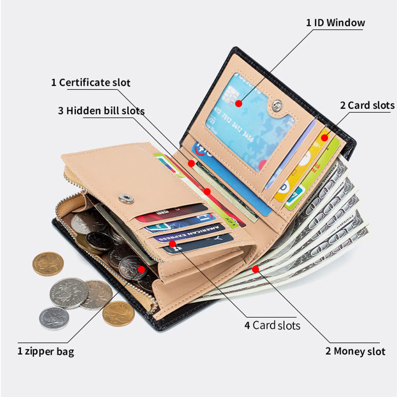 Mens Short Wallet For Business Retro Multifunction Leather Coin Purse