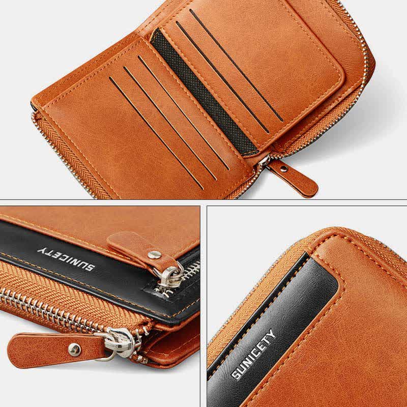 RFID Blocking Small Zip Around Leather Wallet Front Pocket Wallet