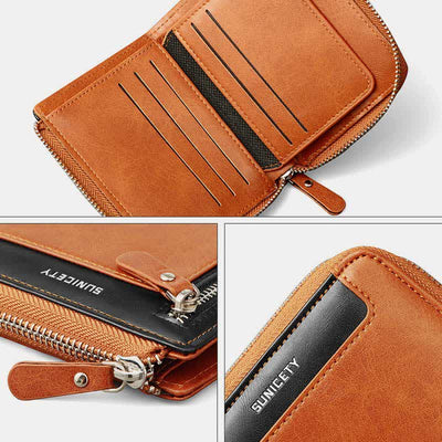 RFID Blocking Small Zip Around Leather Wallet Front Pocket Wallet