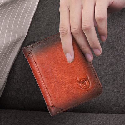 Wallet For Men Genuine Leather Vertical Multiple Slot Short Purse