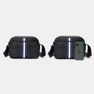 Men Checked Grain Crossbody Purse Waterproof Scratch-proof Classic Shoulder Handbag