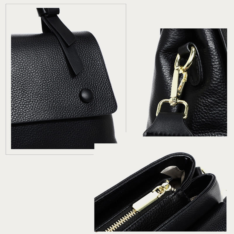 Retro Top Handle Bag For Women Lychee Pattern Leather Bag