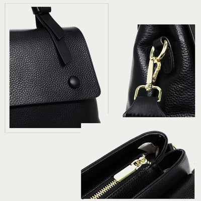 Retro Top Handle Bag For Women Lychee Pattern Leather Bag