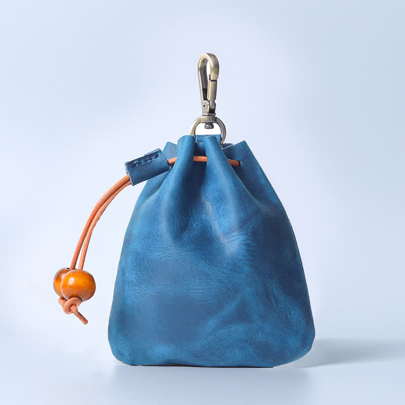 Vintage Coin Purse Genuine Leather Pouch Wallet Drawstring Storage Bag