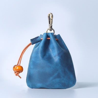 Vintage Coin Purse Genuine Leather Pouch Wallet Drawstring Storage Bag