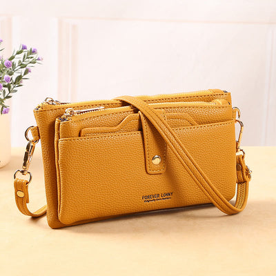Double Compartment Phone Bag For Women Multifunctional Leather Crossbody Bag