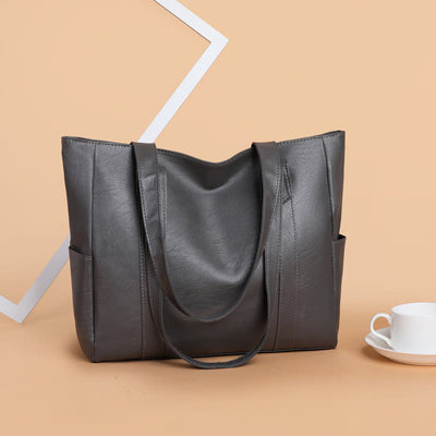 Large Capacity Tote Soft Leather Shoulder Handbag For Women