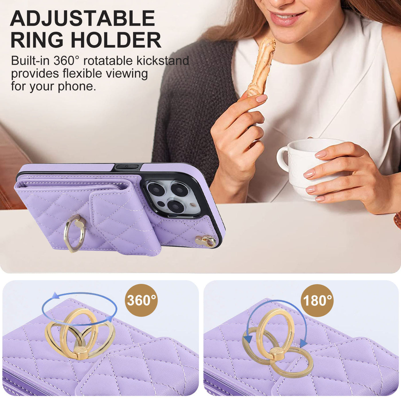 Phone Wallet Case For iPhone 14/15/16 Functional Quilted Crossbody Phone Case