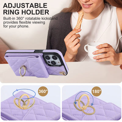 Phone Wallet Case For iPhone 14/15/16 Functional Quilted Crossbody Phone Case