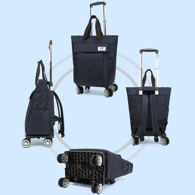 Rolling Tote For Short Travel Lightweight Pull Rod Shopping Handbag