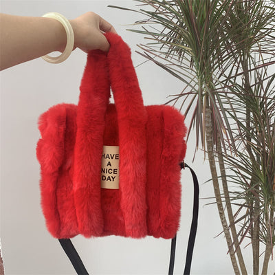 Crossbody Bag For Women Solid Color Faux Fur Large Handbag