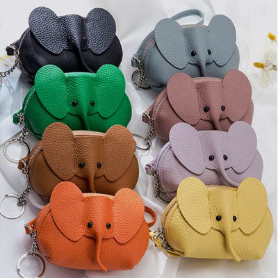 Women Small Coin Purse Elephant Leather Wallet Change Pouch Wristlet