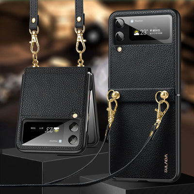 Crossbody Phone Case Samsung Z Flip 4 Folding Screen Leather Protective Cover
