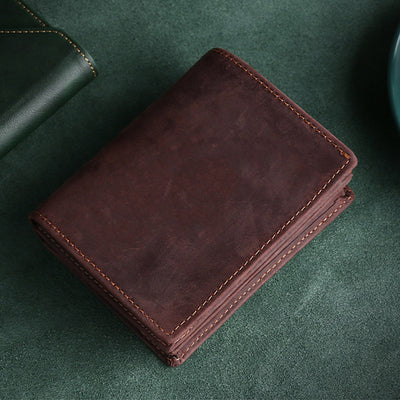 Retro Men's Large Capacity Genuine Leather Bifold Wallet Credit Card Holder