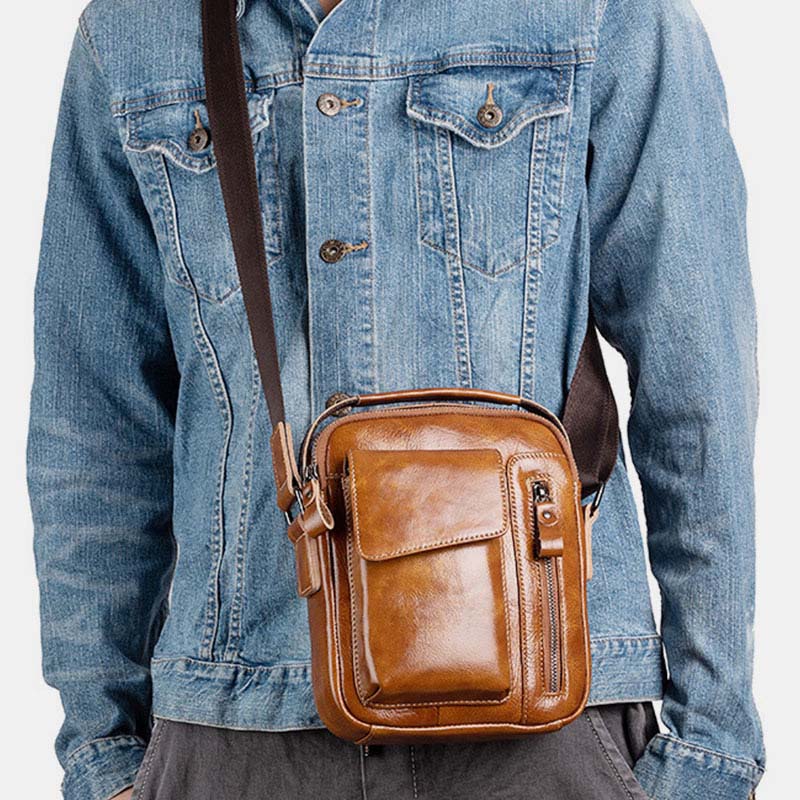 Men's Genuine Leather Large Capacity Crossbody Bag