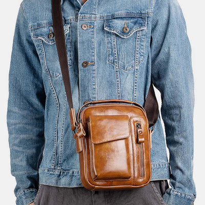 Men's Genuine Leather Large Capacity Crossbody Bag