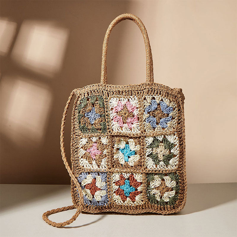 Floral Pattern Summer Handbag Straw Handwoven Shoulder Bag Crossbody Purses