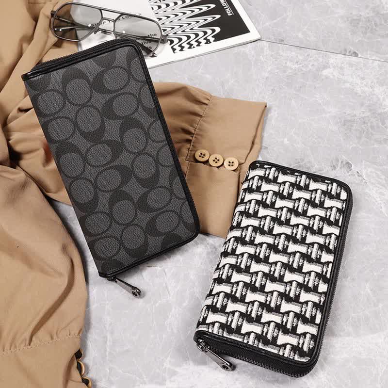 Leather Wallet for Men Zip Around Pattern Print Luxury Wallet Clutch