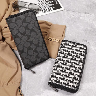 Leather Wallet for Men Zip Around Pattern Print Luxury Wallet Clutch
