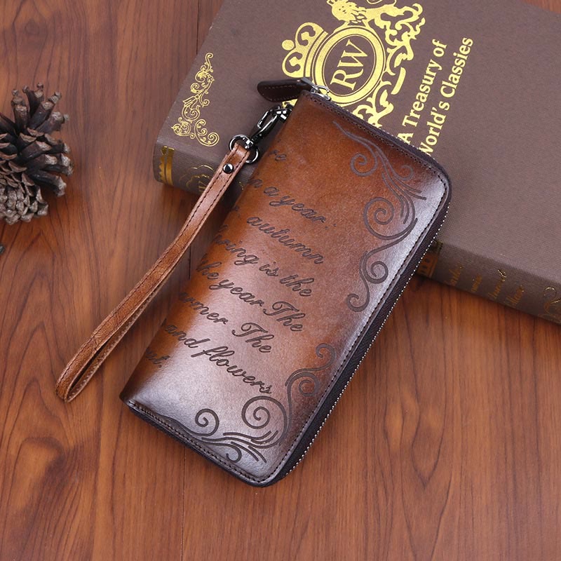 Wallet for Women Vintage Genuine Leather Printing Daily Shopping Handbag