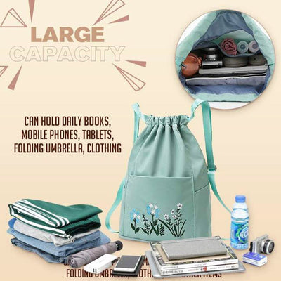 Large Capacity Waterproof Foldable Floral Embroidery Fitness Travel Backpack