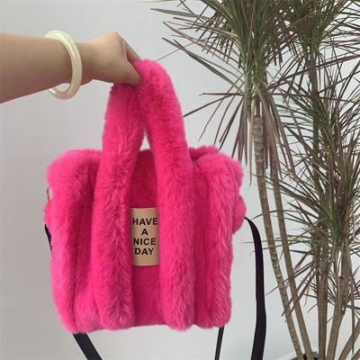 Crossbody Bag For Women Solid Color Faux Fur Large Handbag