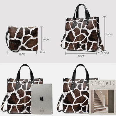 Leopard Print Tote Bag Set For Women Leather Handbag
