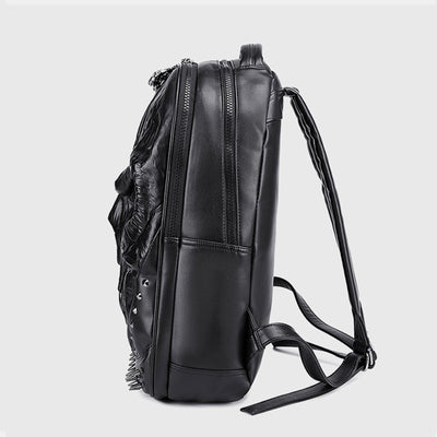 3D Skull Punk Rivet Leather Backpack Waterproof Embossed Ghost Head Knapsack