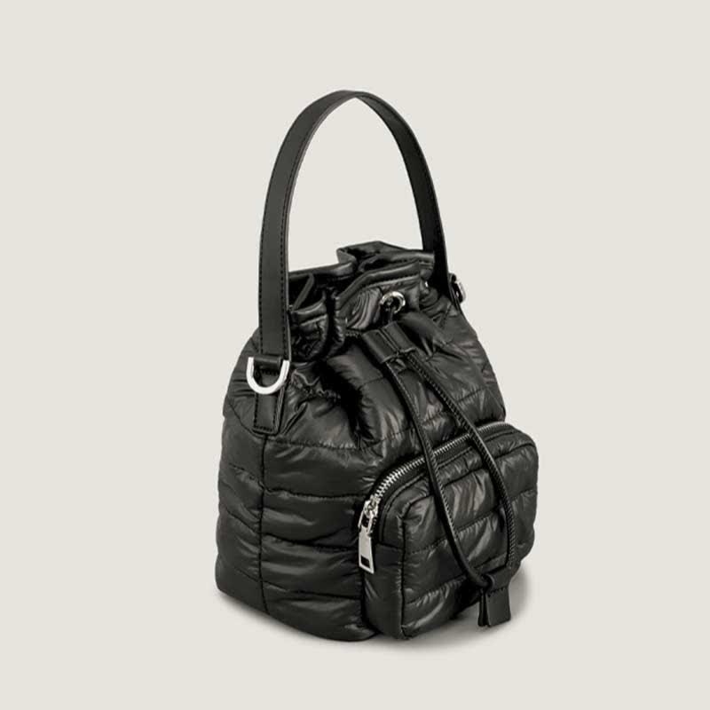 Puffer Drawstring Bucket Bag for Women Down Satchel Quilted Shoulder Bag