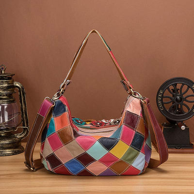Multi-Color Floral Genuine Leather Boston Bag Hobo Tote Handbag Crossbody Bag