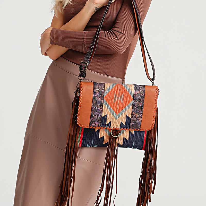 Crossbody Bag For Women Vintage Tassel Large Capacity Shopping Bag