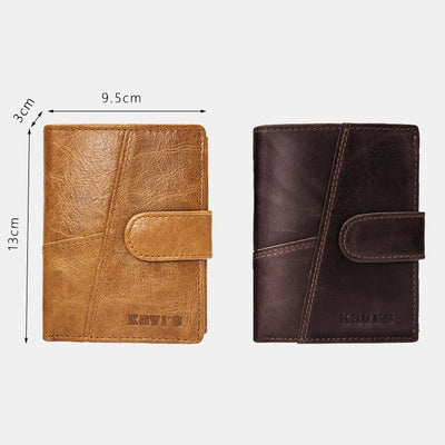 Retro Splicing Long Slim Purse Real Leather Trifold Wallet