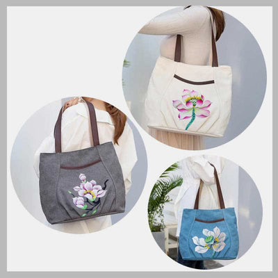 Multi-Pocket Casual Canvas Tote Handbags for Women Shoulder Bag Top-Handle Satchel