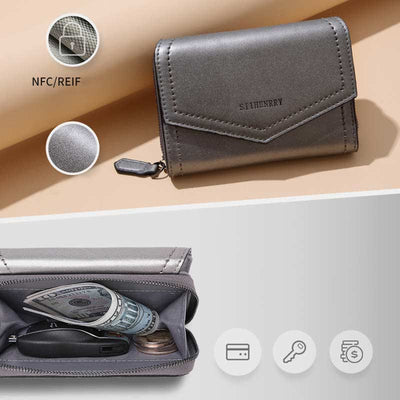 Women Short Bifold Wallet Faux Leather Purse RFID Blocking Card Holder