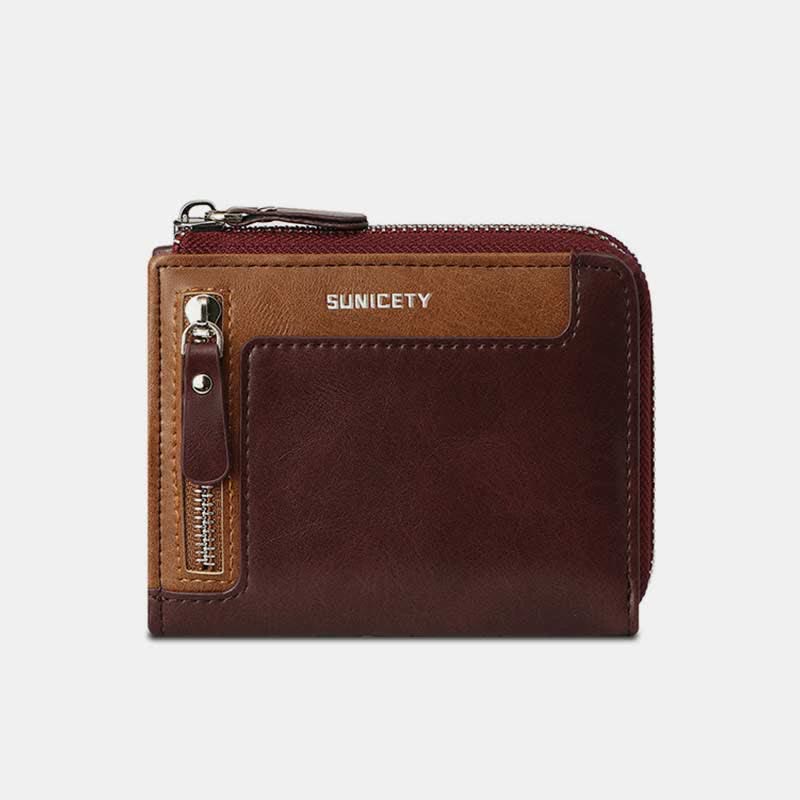 RFID Blocking Small Zip Around Leather Wallet Front Pocket Wallet