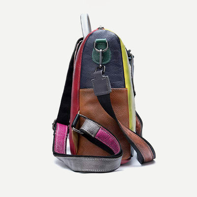 Women Backpack Purse Convertible Shoulder Bag Genuine Leather Colorblock Casual Daypack