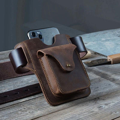 Outdoor Leather Retro Solid Color 7.2 Inch Cell Phone Belt Bag