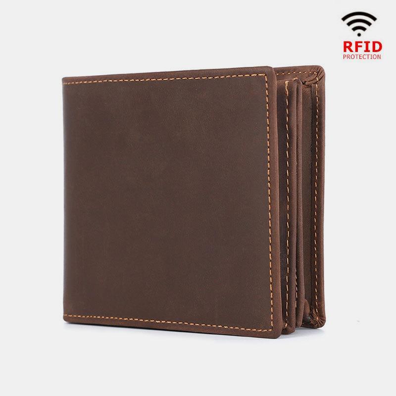 RFID Crazy Horse Leather Bifold Vintage Wallet