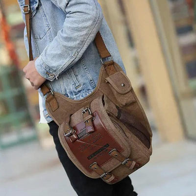 Crossbody Bag For Men Retro Multifunctional Canvas Daily Messenger Bag