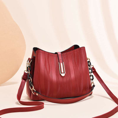 Stripe Pattern Handbag Women Large Vegan Leather Crossbody Bucket Bag