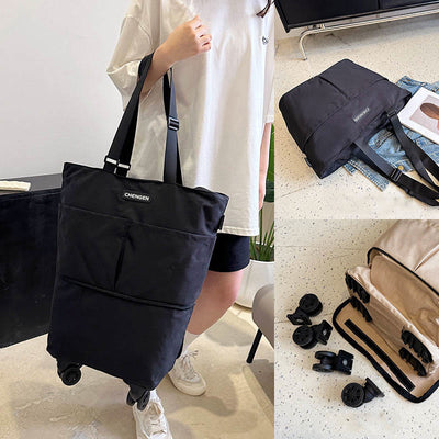 Supermarket Rolling Tote Detachable Foldable Wheels Shoulder Purse For Women
