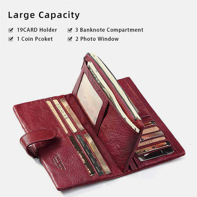 RFID Large Capacity Vintage Genuine Leather Purse